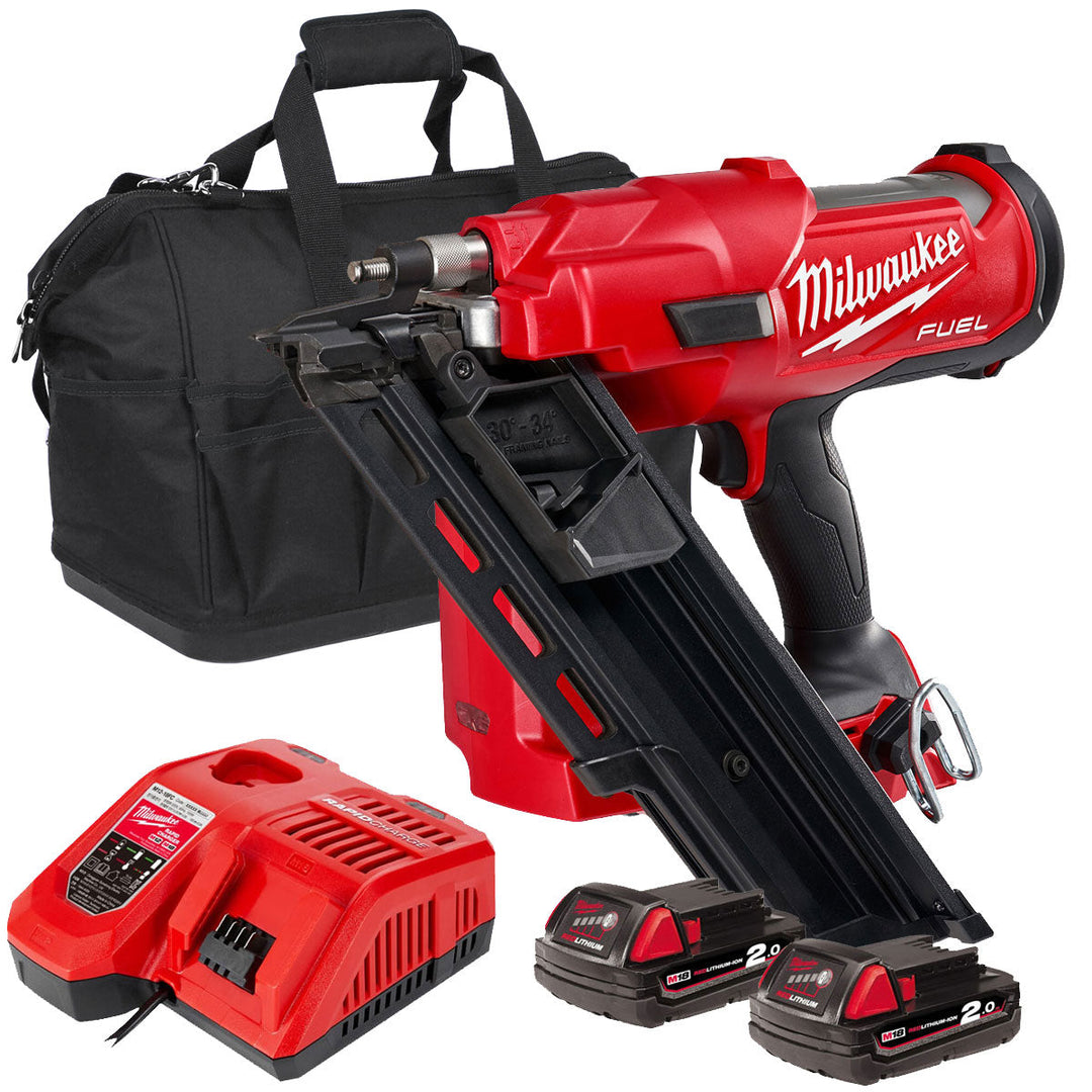 Milwaukee M18FFN-0 18V Brushless First Fix Framing Nailer with 2 x 2.0Ah Batteries Charger & Bag