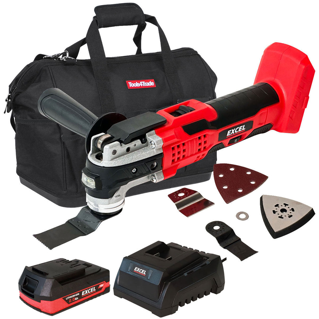 Excel 18V Oscillating Multi Tool with 1 x 2.0Ah Battery Charger & Bag