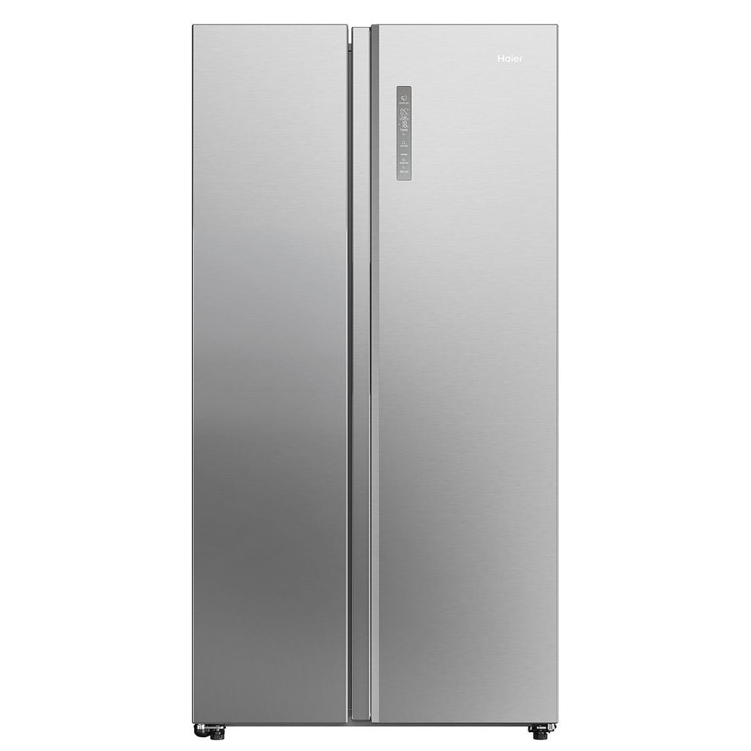 Haier HSW59F18DNMM, Side by Side Fridge Freezer, D Rated in Platinum Inox