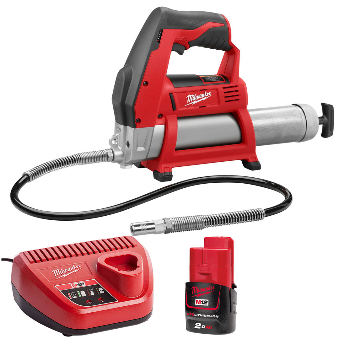 Milwaukee M12GG-0 12V Cordless Grease Gun with 1 x 2.0Ah Battery &amp; Charger