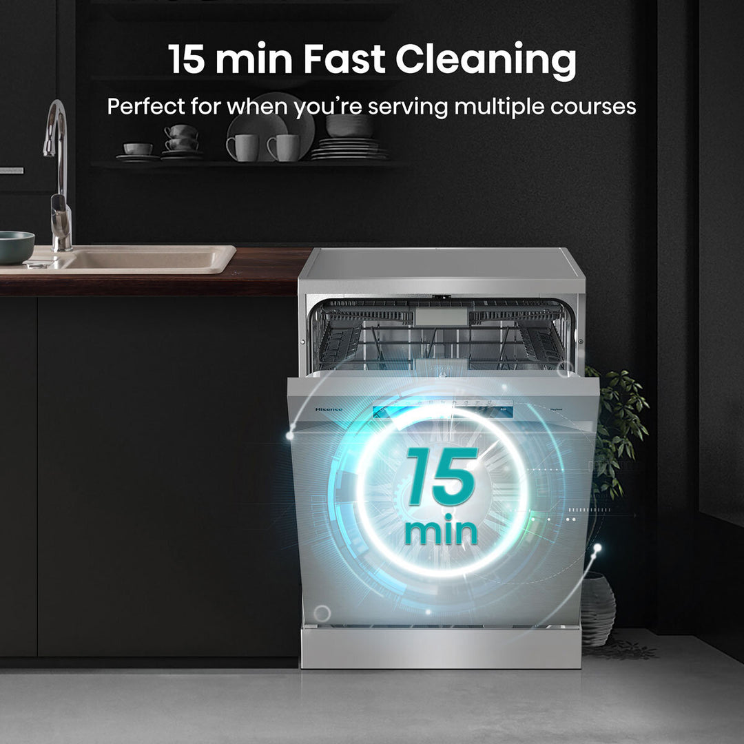 Hisense HS673C60XUK Freestanding Dishwasher, C Rated in Stainless Steel