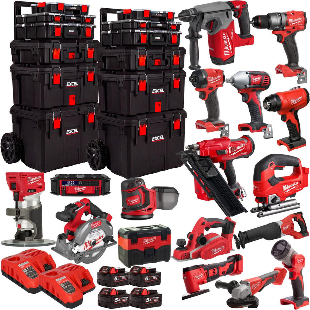 Milwaukee 18V 17 Piece Combo Tool Kit with 4 x 5.0Ah Battery & Trolley Toolbox