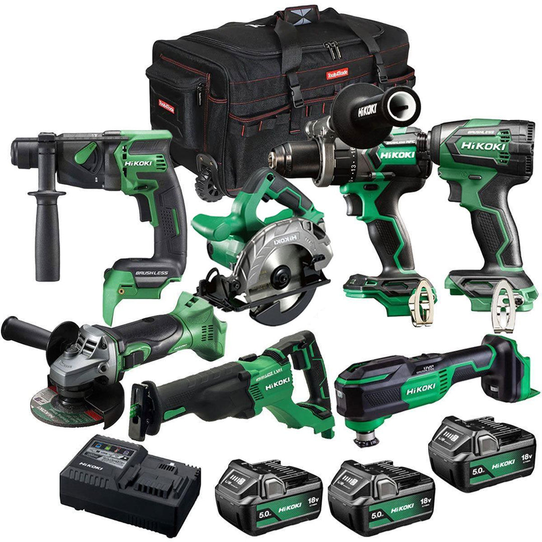 Hikoki 18V 7 Piece Power Tool Combo Kit with 3 x 5.0Ah Battery & Charger T4TKIT-27302