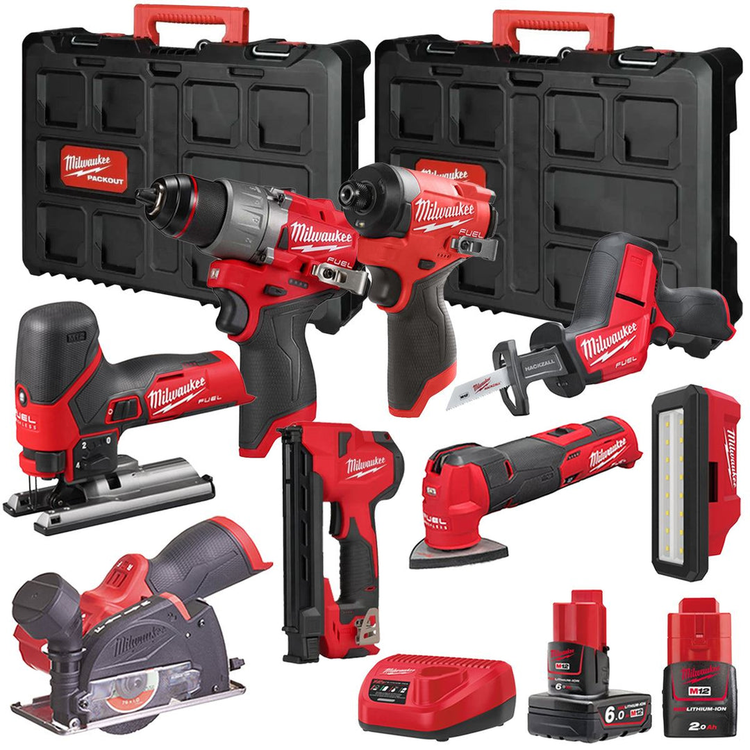 Milwaukee M12FPP7B2-642P 12V Fuel 8 Piece Powerpack Tool Kit with 1 x 6.0Ah & 2.0Ah Batteries, Charger & Case