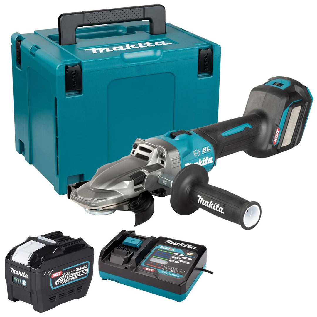 Makita GA055GZ01 40V Max XGT Brushless Angle Grinder with 1 x 8.0Ah Battery Charger & Case