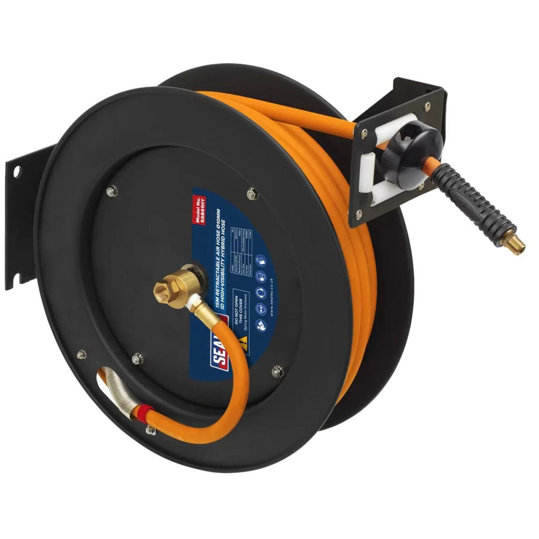 Sealey SA841HY 15m Retractable High-Visibility Hybrid Air Hose with Metal Reel 10mm