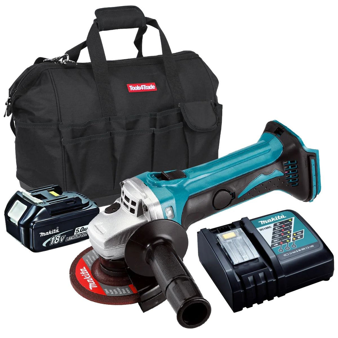 Makita DGA452Z 18V 115mm Angle Grinder with 1 x 5.0Ah Battery Charger &amp; Bag