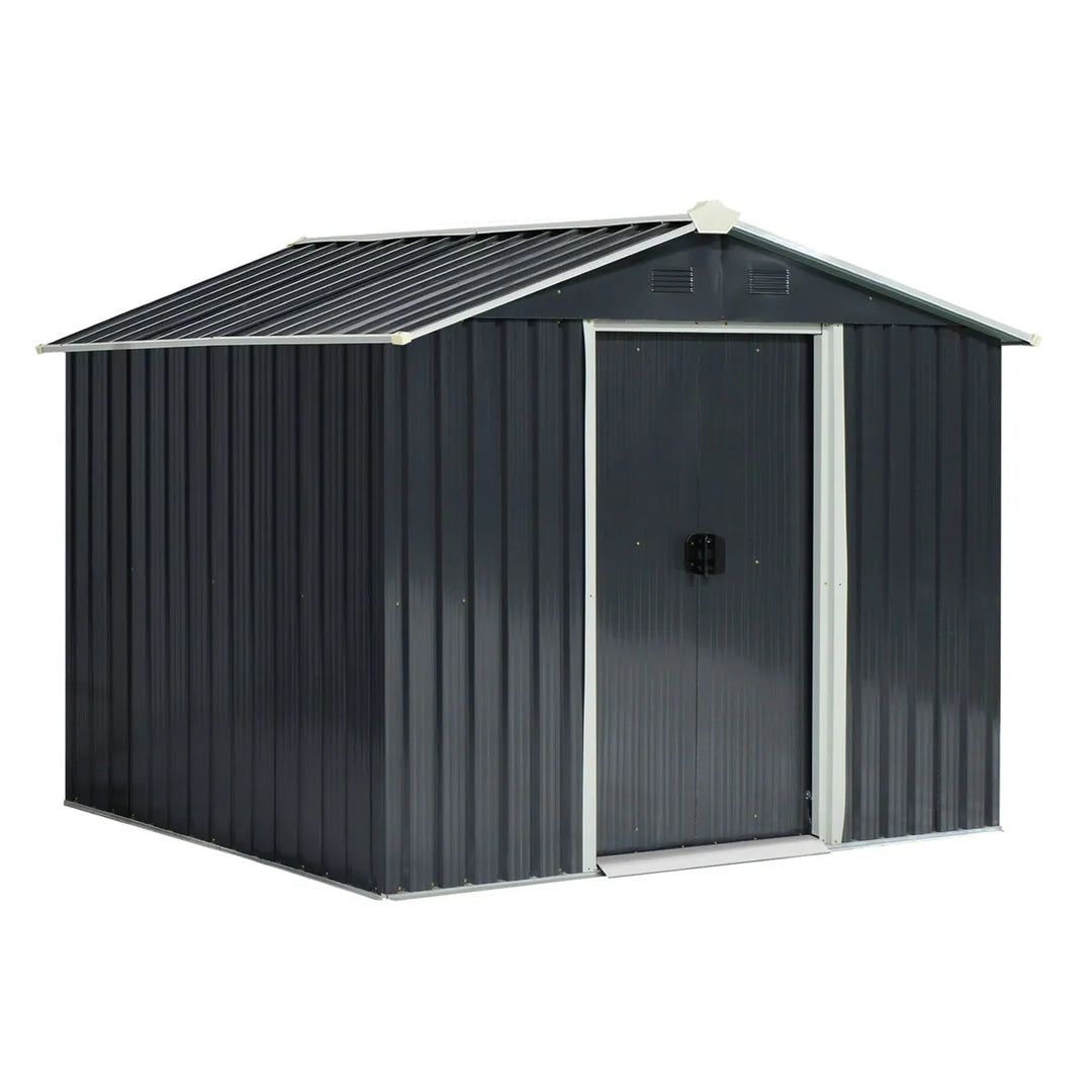Outsunny 8 x 6Ft Garden Storage Shed With Double Sliding Door Outdoor Grey