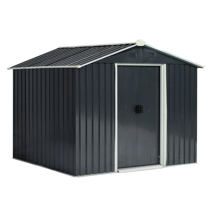 Outsunny 8 x 6Ft Garden Storage Shed With Double Sliding Door Outdoor Grey
