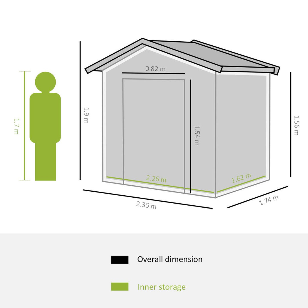 Outsunny 8 x 6Ft Garden Storage Shed With Double Sliding Door Outdoor Grey