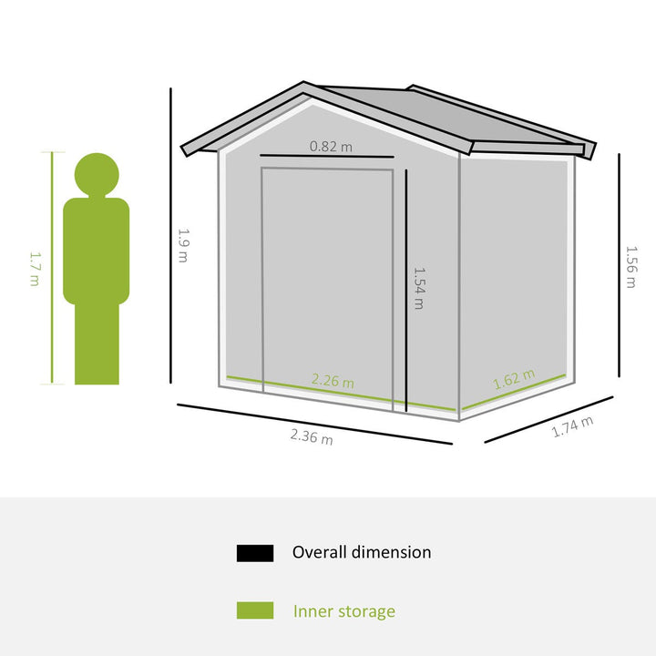 Outsunny 8 x 6Ft Garden Storage Shed With Double Sliding Door Outdoor Grey