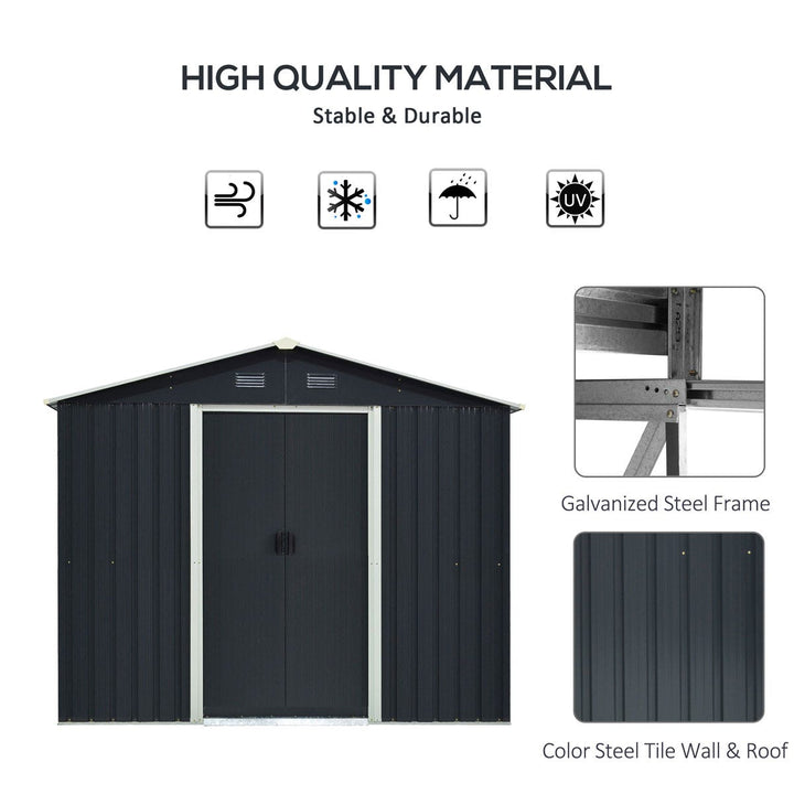 Outsunny 8 x 6Ft Garden Storage Shed With Double Sliding Door Outdoor Grey