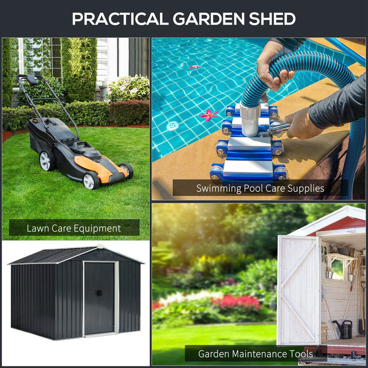 Outsunny 8 x 6Ft Garden Storage Shed With Double Sliding Door Outdoor Grey