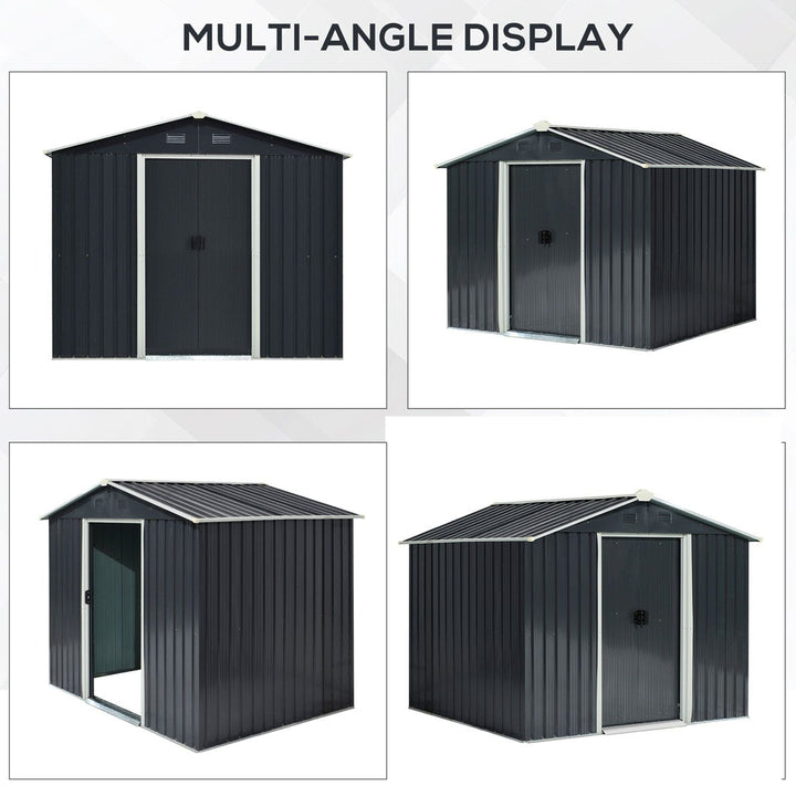 Outsunny 8 x 6Ft Garden Storage Shed With Double Sliding Door Outdoor Grey