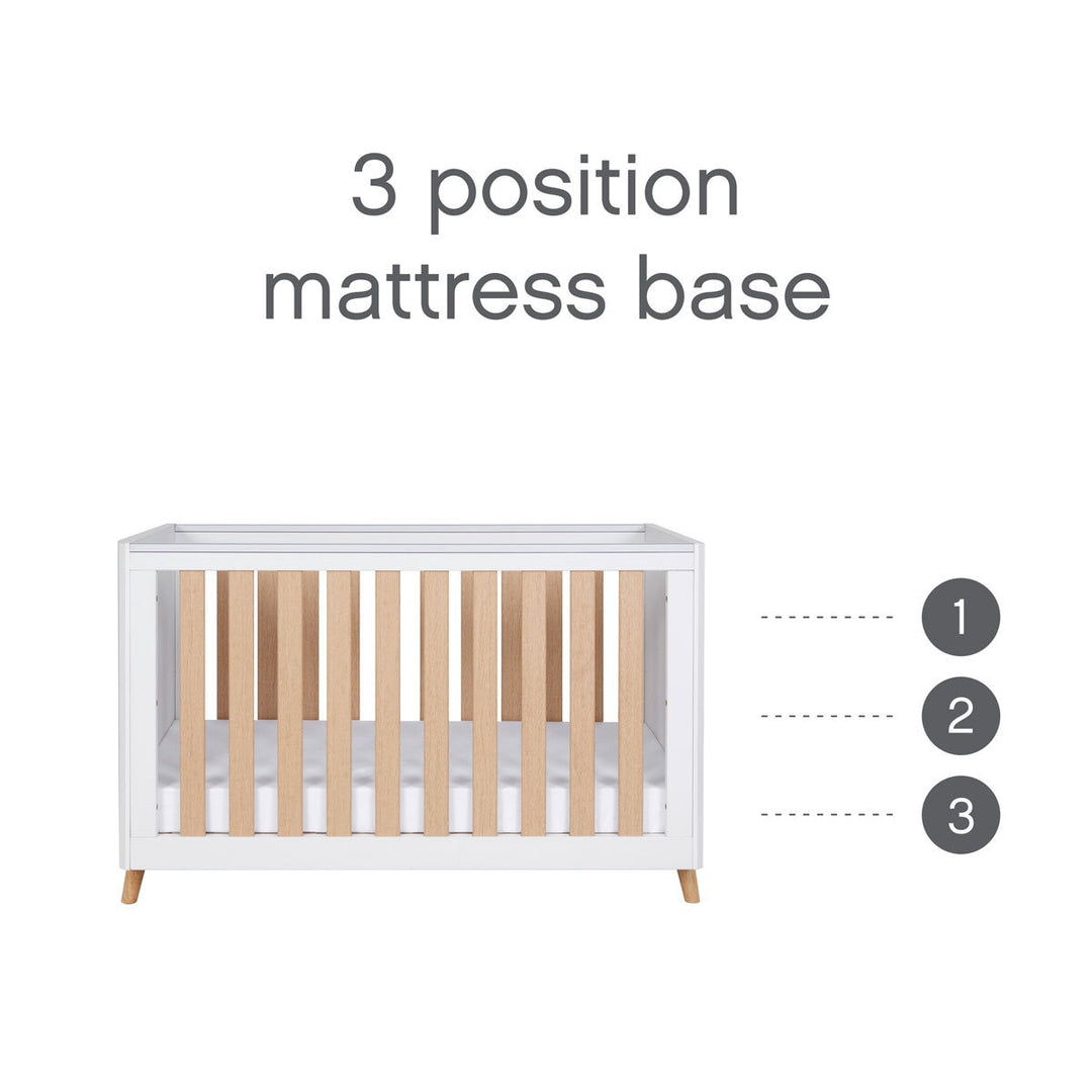 Tutti Bambini Fika Mini Cot Bed with Sprung Mattress, White & Light Oak