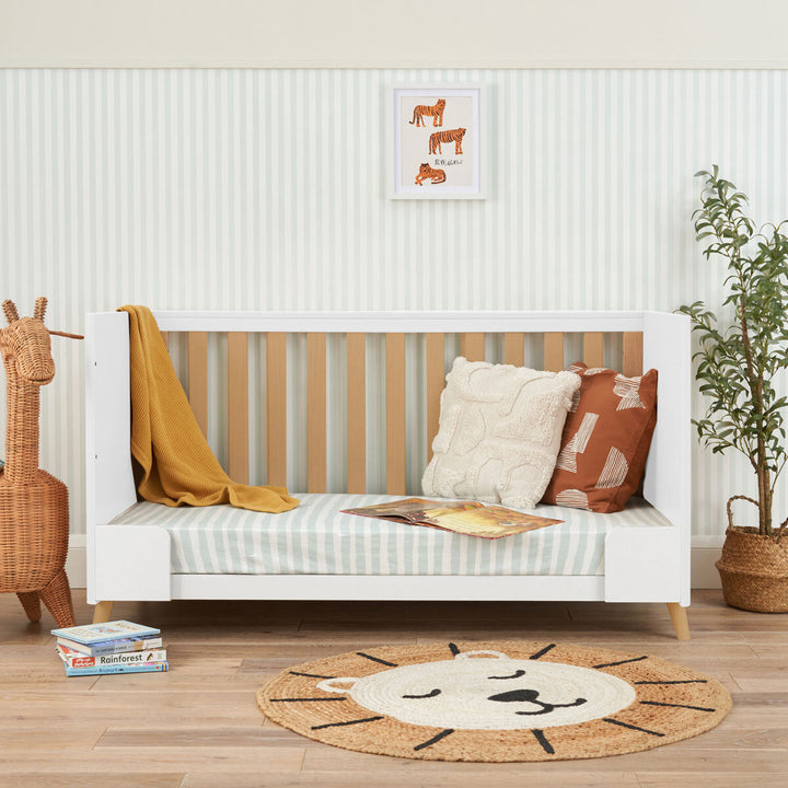 Tutti Bambini Fika Cot Bed with Sprung Mattress, White & Light Oak