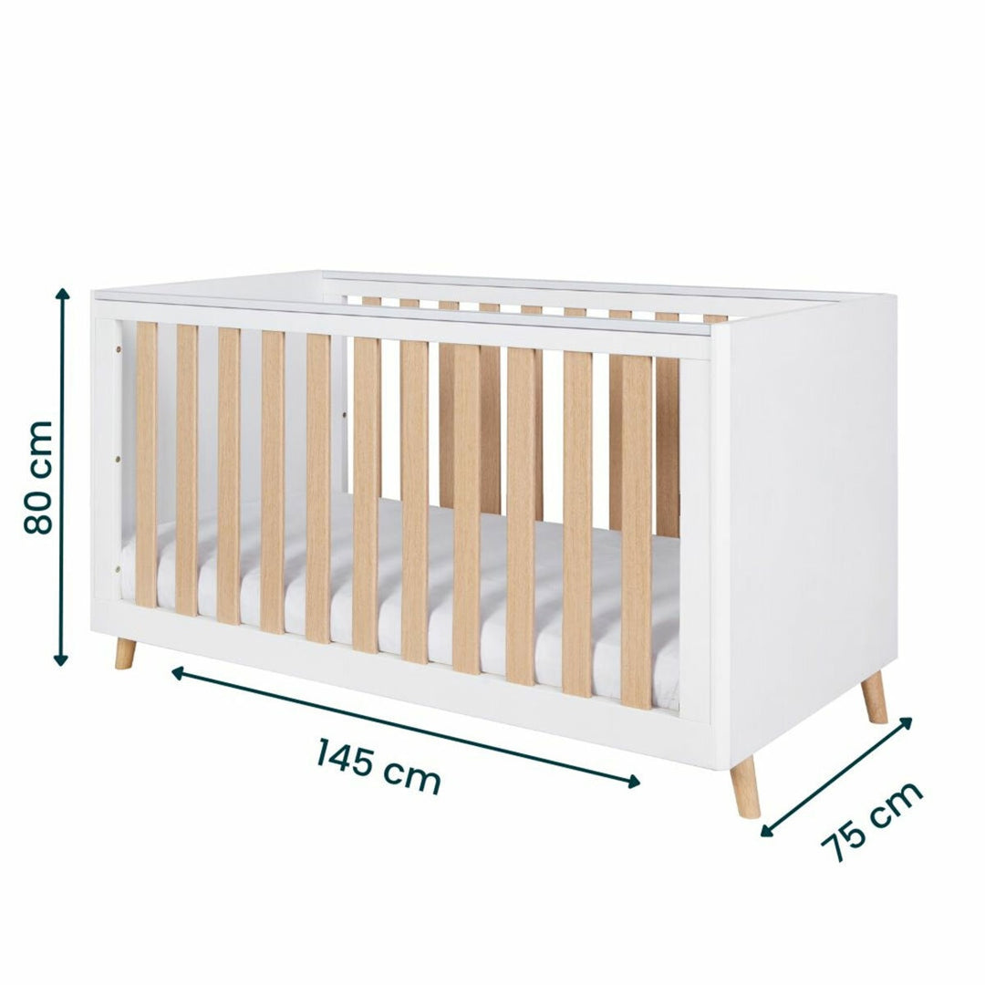 Tutti Bambini Fika Cot Bed with Sprung Mattress, White & Light Oak