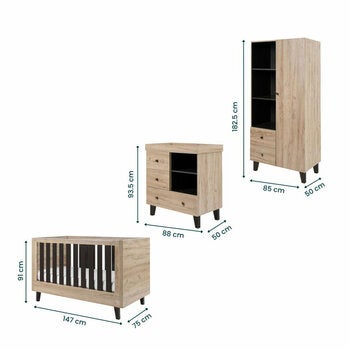 Tutti Bambini Como 4 Piece Nursery Set with Sprung Mattress, Distressed Oak