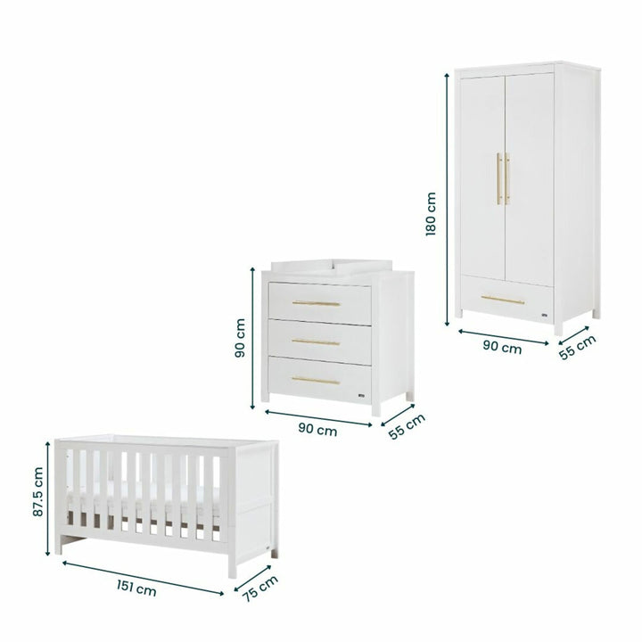 Tutti Bambini Tivoli 4 Piece Nursery Set with Sprung Mattress, White