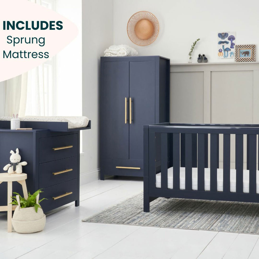 Tutti Bambini Tivoli 4 Piece Nursery Set with Sprung Mattress, Navy