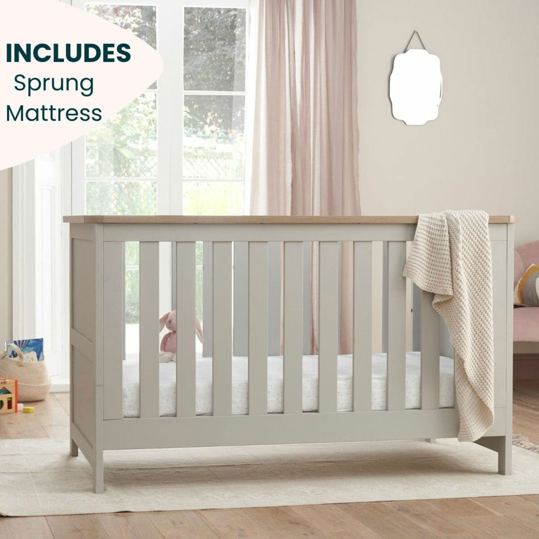 Tutti Bambini Verona Cot Bed with Sprung Mattress, Grey &amp; Oak