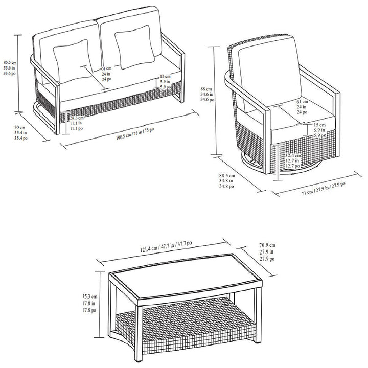 Agio Luna 4 Piece Deep Seating Swivel Patio Set + Cover