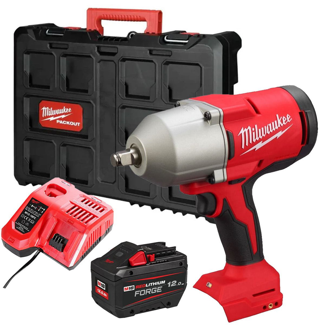 Milwaukee M18BLHIWF12-0X 18V Brushless 1/2" High Torque Impact Wrench with 1 x 12.0Ah Battery Charger &amp; Case