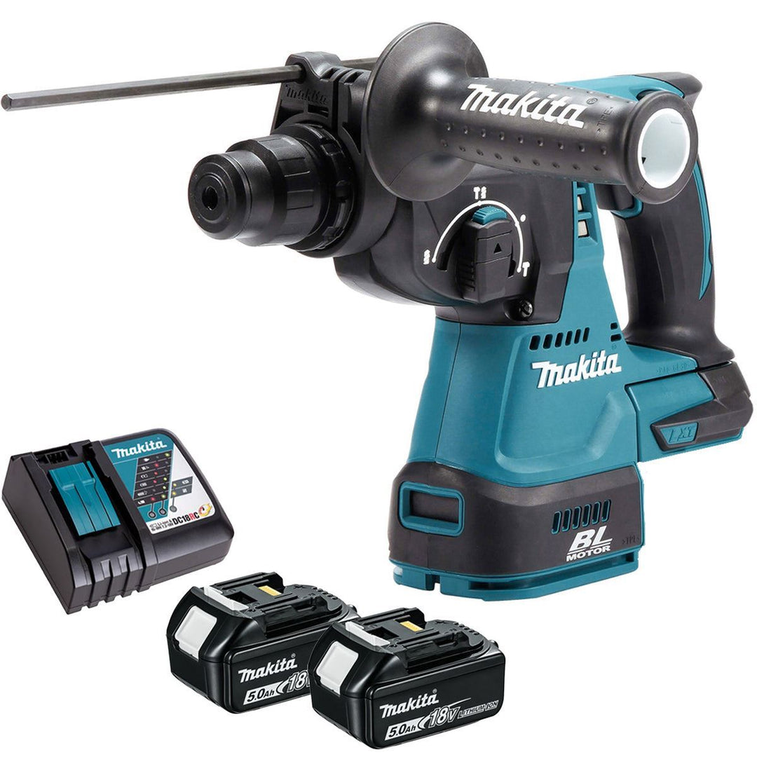 Makita DHR242Z 18V SDS+ Brushless 24mm Rotary Hammer Drill with 2 x 5.0Ah Battery & Charger