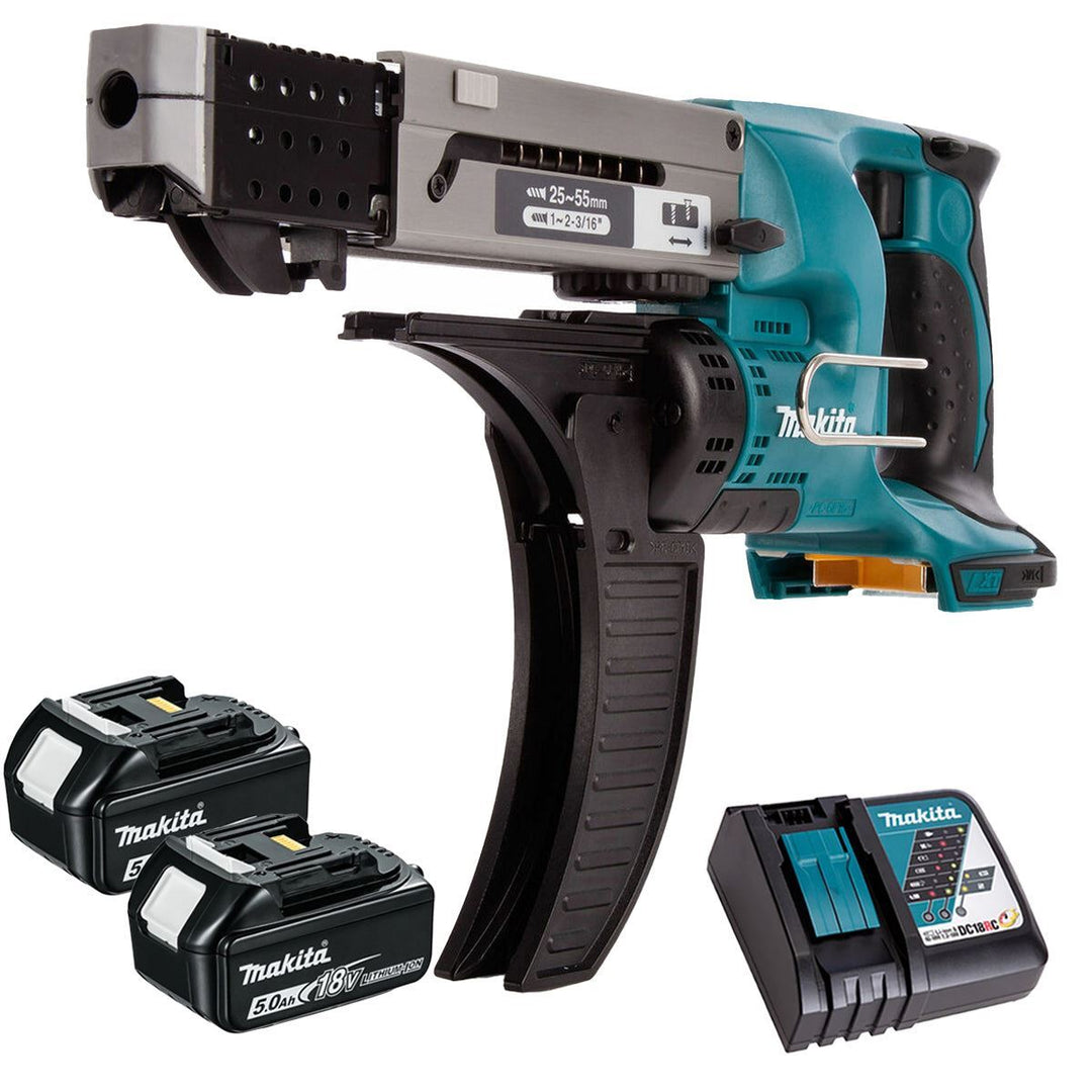 Makita DFR550Z 18V Auto Feed Screwdriver with 2 x 5.0Ah Battery & Charger