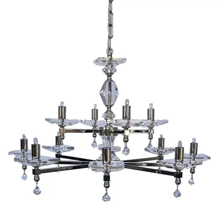 Boston 12 Light Crystal &amp; Nickel Chandelier 70cm