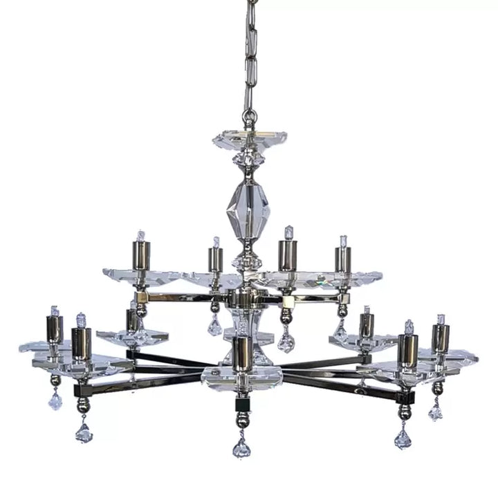 Boston 12 Light Crystal &amp; Nickel Chandelier 70cm