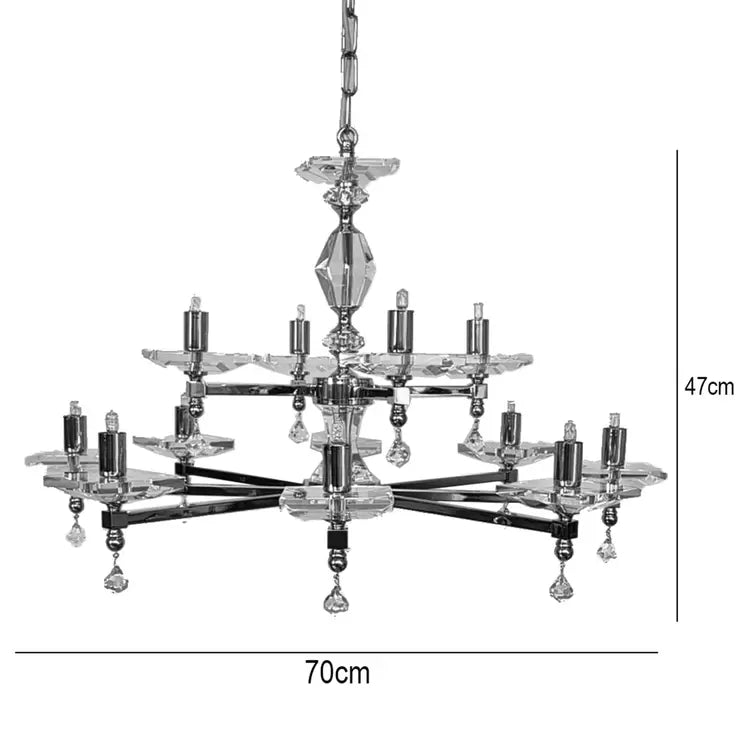 Boston 12 Light Crystal &amp; Nickel Chandelier 70cm