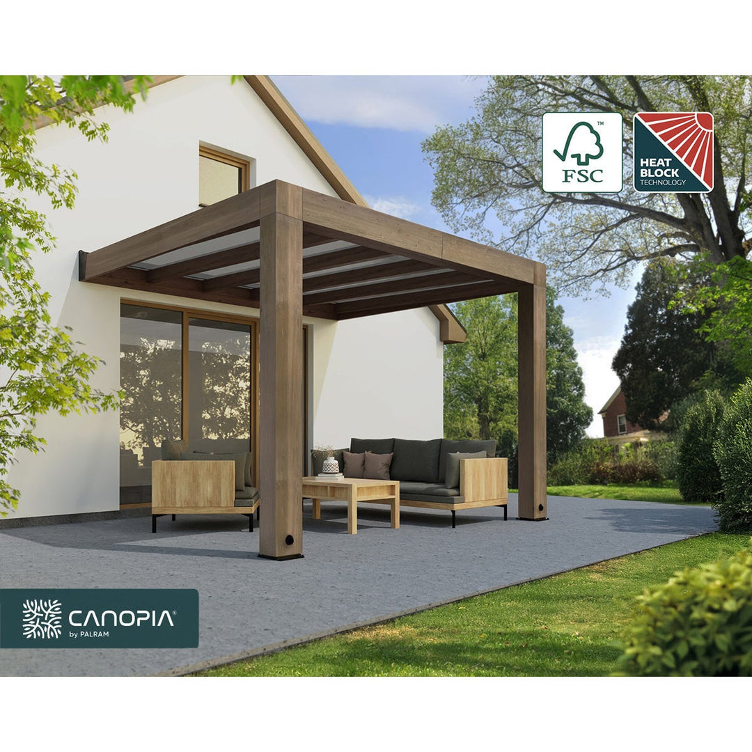Palram Canopia Helsinki 9ft 10" x 11ft 2" (3m x 3.4m) Cedar Wood Patio Cover