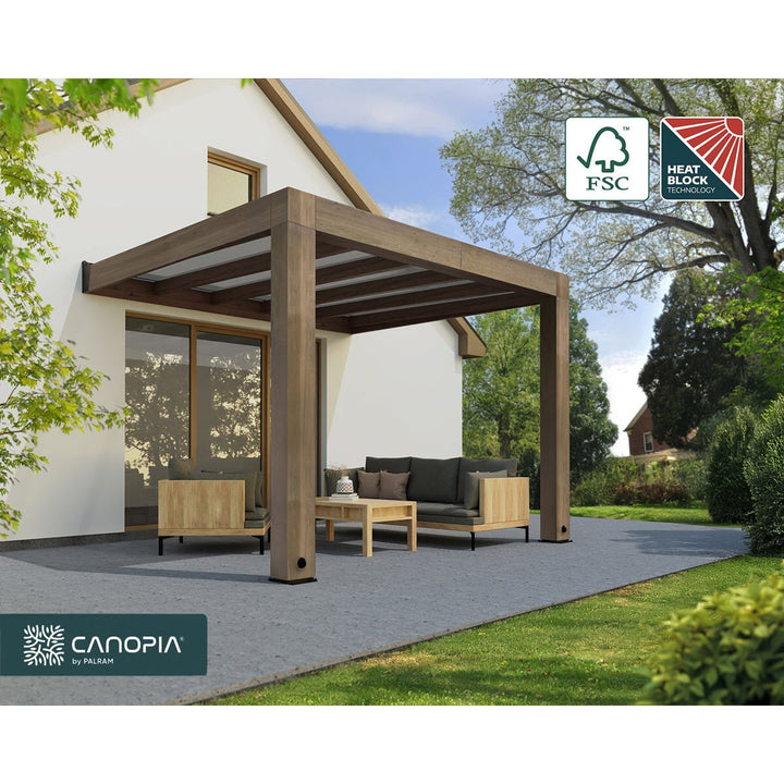 Palram Canopia Helsinki 9ft 10" x 11ft 2" (3m x 3.4m) Cedar Wood Patio Cover