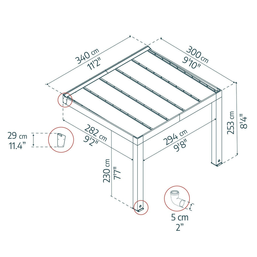 Palram Canopia Helsinki 9ft 10" x 11ft 2" (3m x 3.4m) Cedar Wood Patio Cover