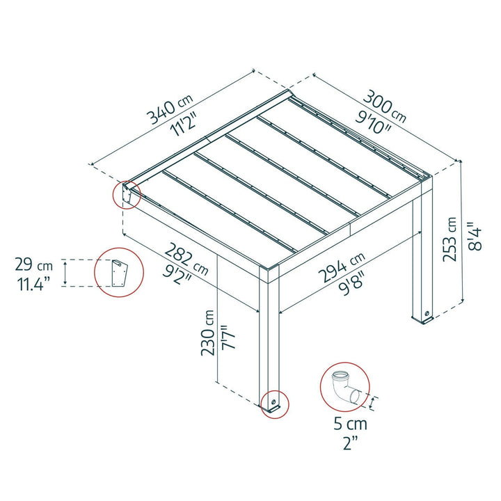Palram Canopia Helsinki 9ft 10" x 11ft 2" (3m x 3.4m) Cedar Wood Patio Cover