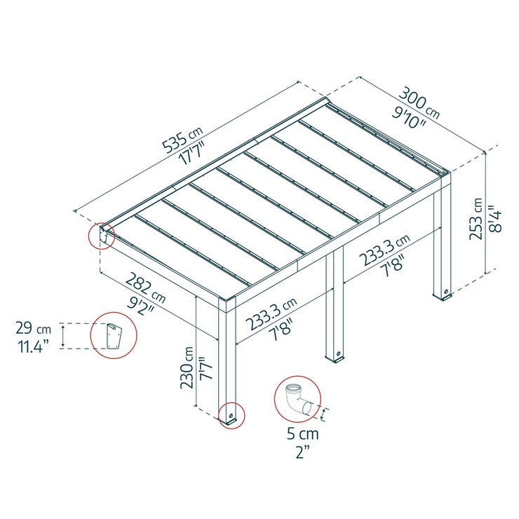 Palram Canopia Helsinki 9ft 10" x 17ft 7" (3m x 5.35m) Cedar Wood Patio Cover