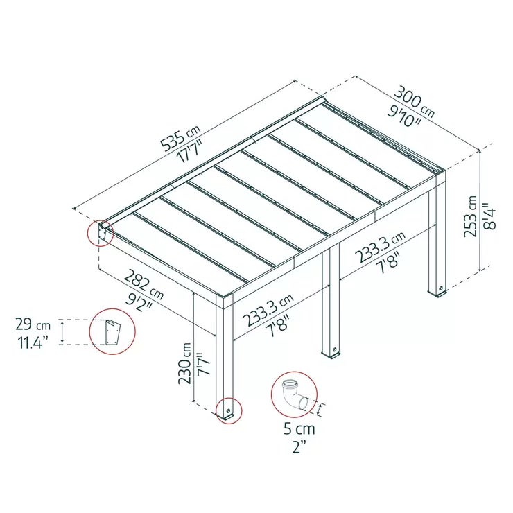 Palram Canopia Helsinki 9ft 10" x 17ft 7" (3m x 5.35m) Cedar Wood Patio Cover