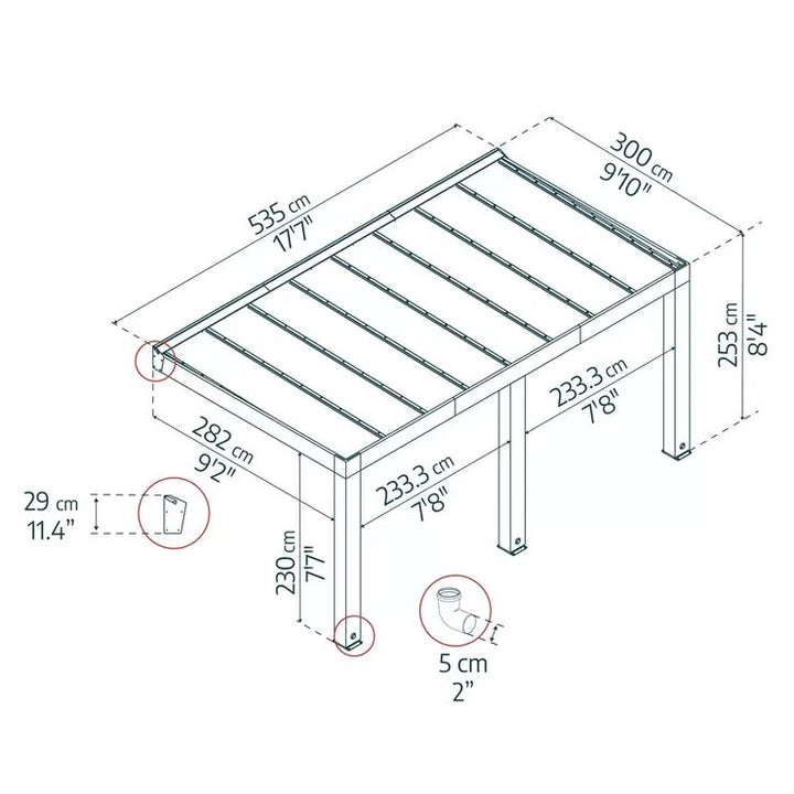 Palram Canopia Helsinki 9ft 10" x 17ft 7" (3m x 5.35m) Cedar Wood Patio Cover