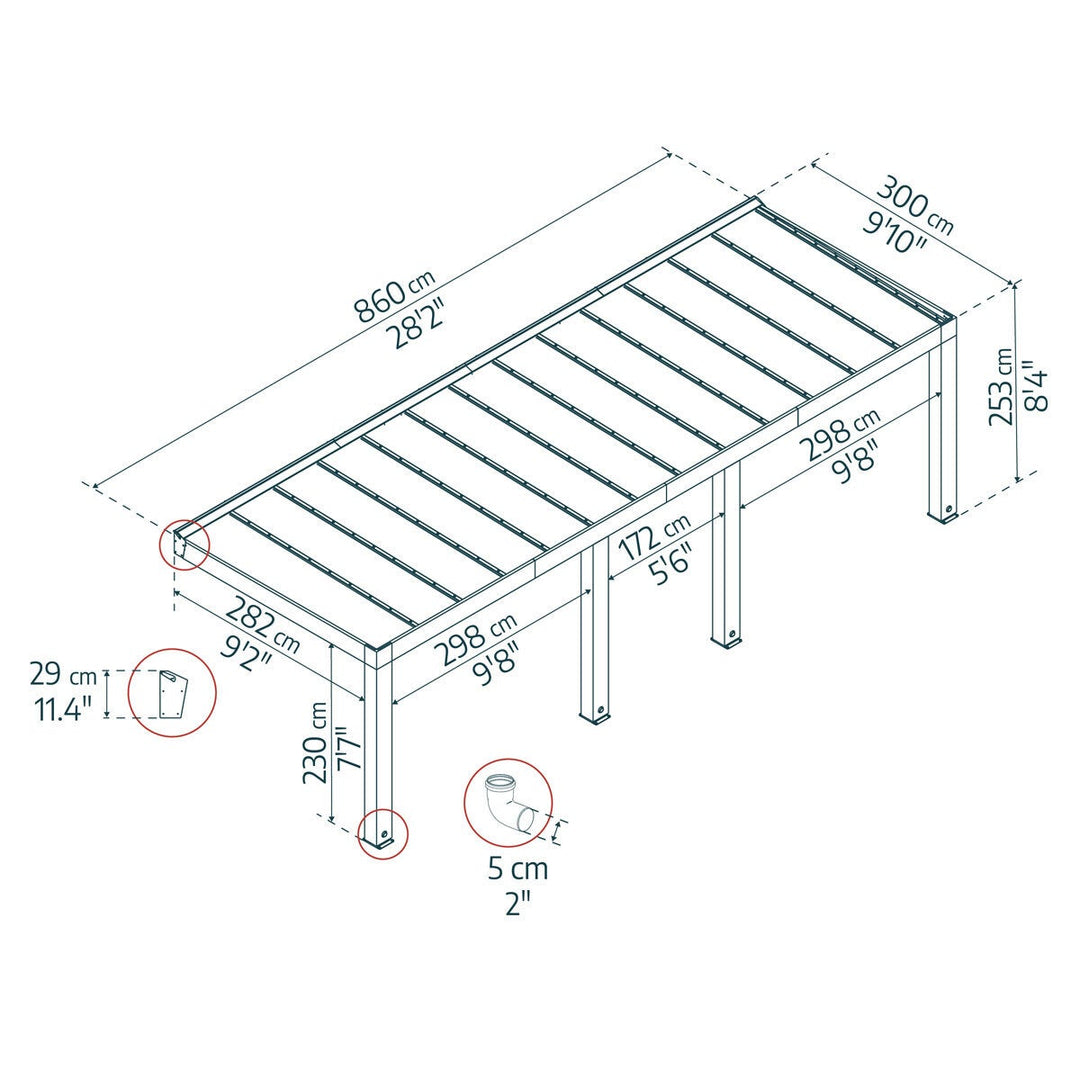 Palram Canopia Helsinki 9ft 10" x 28ft 3" (3m x 8.6m) Cedar Wood Patio Cover