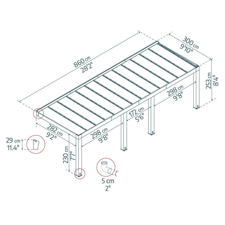 Palram Canopia Helsinki 9ft 10" x 28ft 3" (3m x 8.6m) Cedar Wood Patio Cover