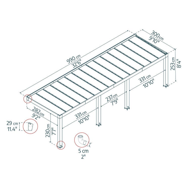 Palram Canopia Helsinki 9ft 10" x 32ft 6" (3m x 9.9m) Cedar Wood Patio Cover