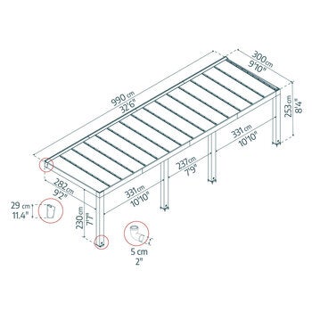 Palram Canopia Helsinki 9ft 10" x 32ft 6" (3m x 9.9m) Cedar Wood Patio Cover