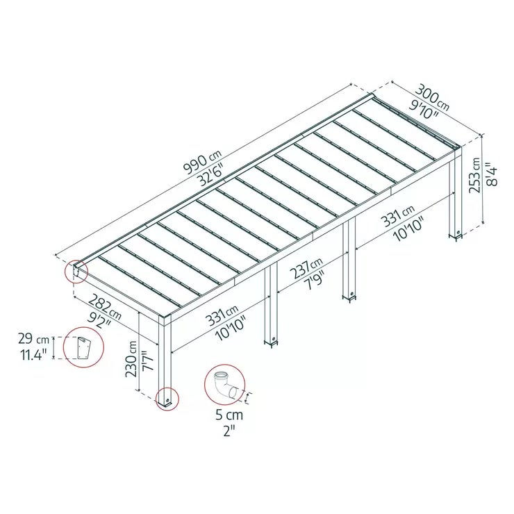 Palram Canopia Helsinki 9ft 10" x 32ft 6" (3m x 9.9m) Cedar Wood Patio Cover