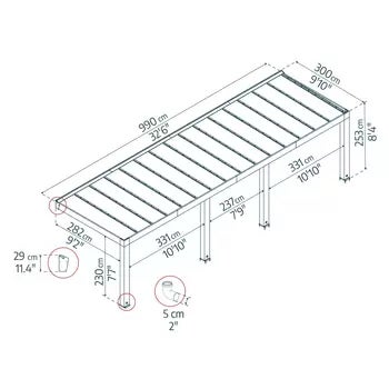 Palram Canopia Helsinki 9ft 10" x 32ft 6" (3m x 9.9m) Cedar Wood Patio Cover