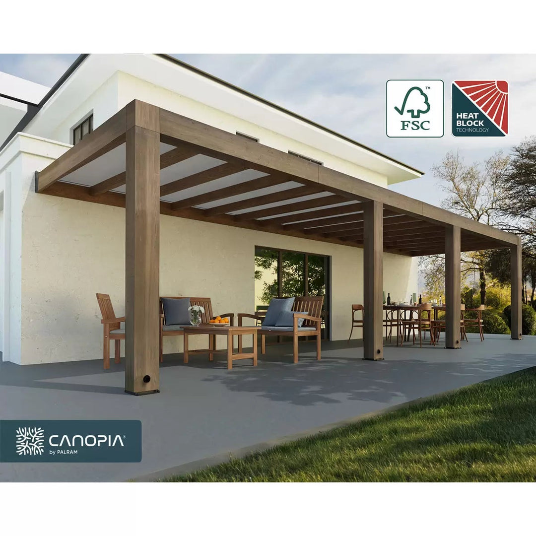 Palram Canopia Helsinki 9ft 10" x 32ft 6" (3m x 9.9m) Cedar Wood Patio Cover