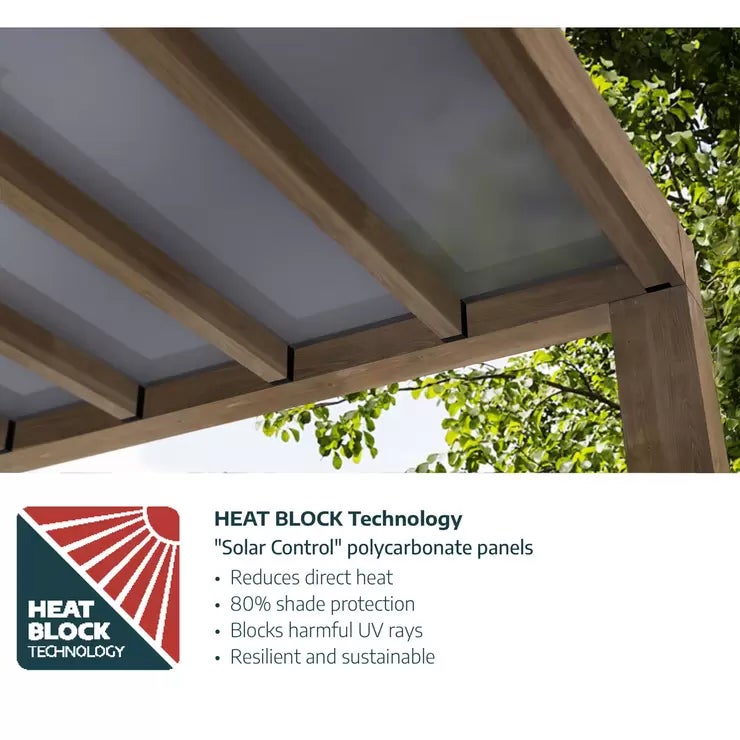 Palram Canopia Helsinki 9ft 10" x 32ft 6" (3m x 9.9m) Cedar Wood Patio Cover