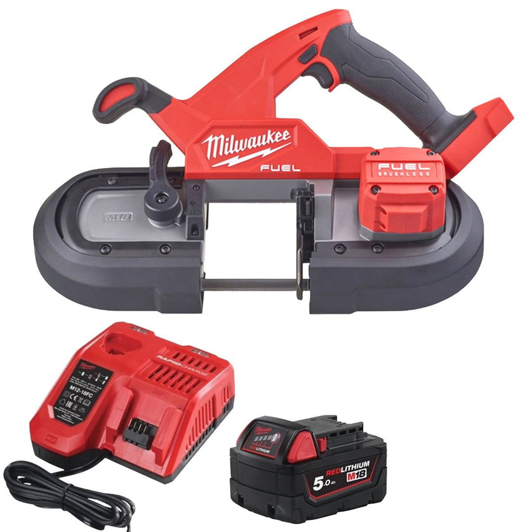 Milwaukee M18FBS85-0 18V FUEL Brushless 85mm Compact Bandsaw with 1 x 5.0Ah Battery &amp; Charger