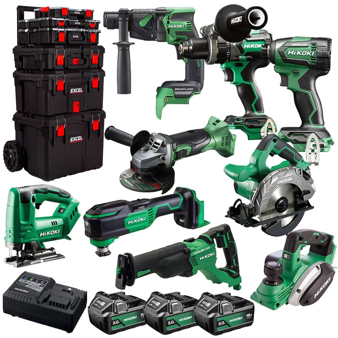 Hikoki 18V 9 Piece Power Tool Combo Kit with 3 x 5.0Ah Battery & Trolley Toolbox