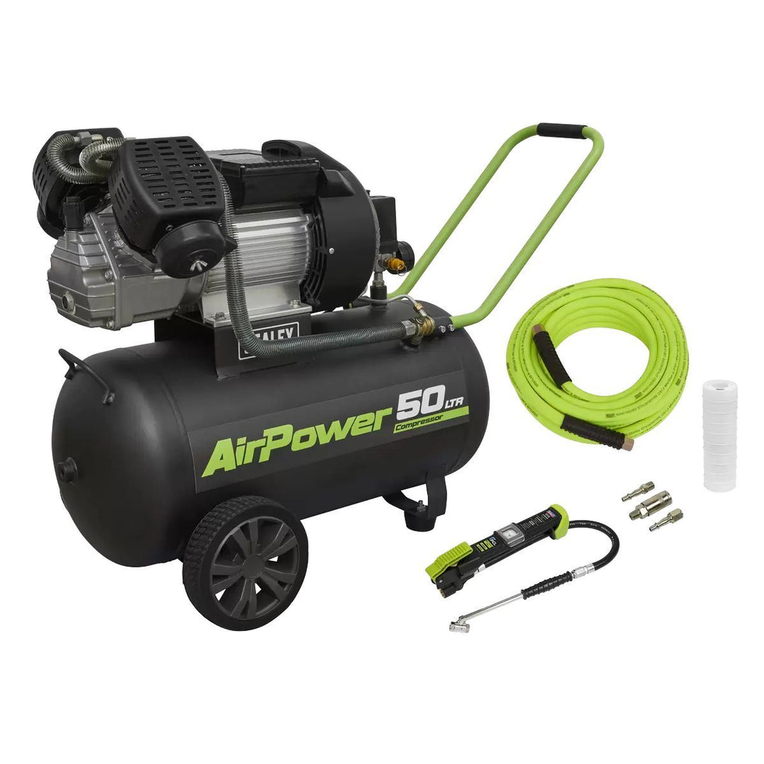 Sealey SAC5030VEKIT 50L V-Twin Direct Drive Air Compressor 3hp with Air Accessory Kit